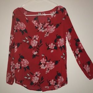 Old Navy Red Floral Blouse Long sleeve